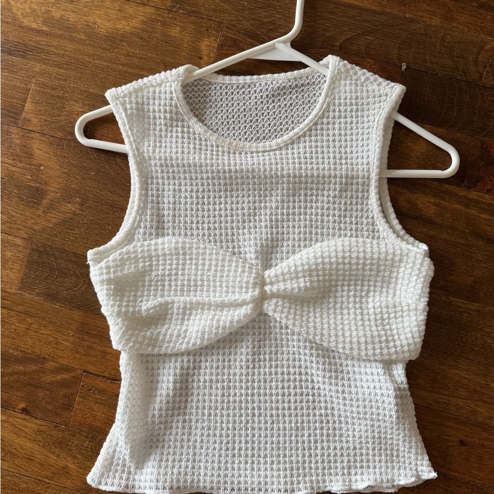 White Textured Knit Crop Tank Top